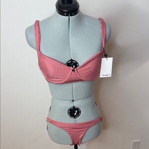 Vitamin A Ribbed Underwire Bikini Set Luxe Swim (Top L)(Cheeky Bottom M)
